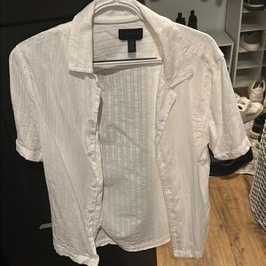White Short Sleeve Button-Up Shirt